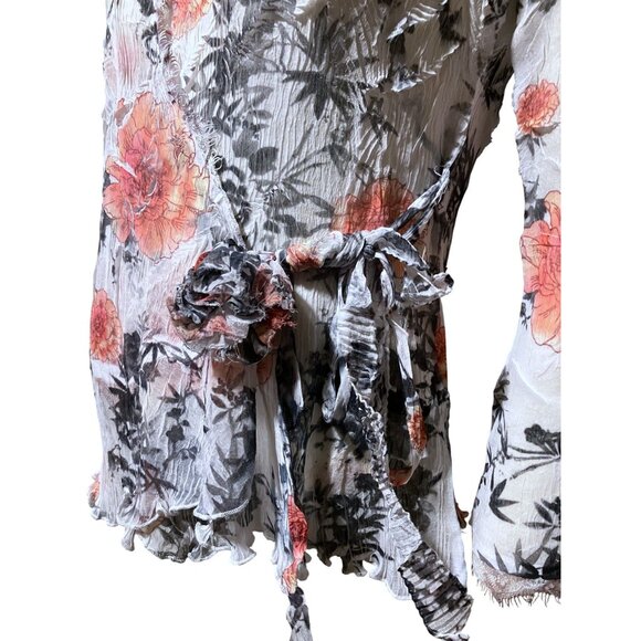 Y2K Cache Wrap Top M Crepe Lace Distressed Sheer Crinkle Fairy Grunge Whimsygoth - Picture 3 of 7